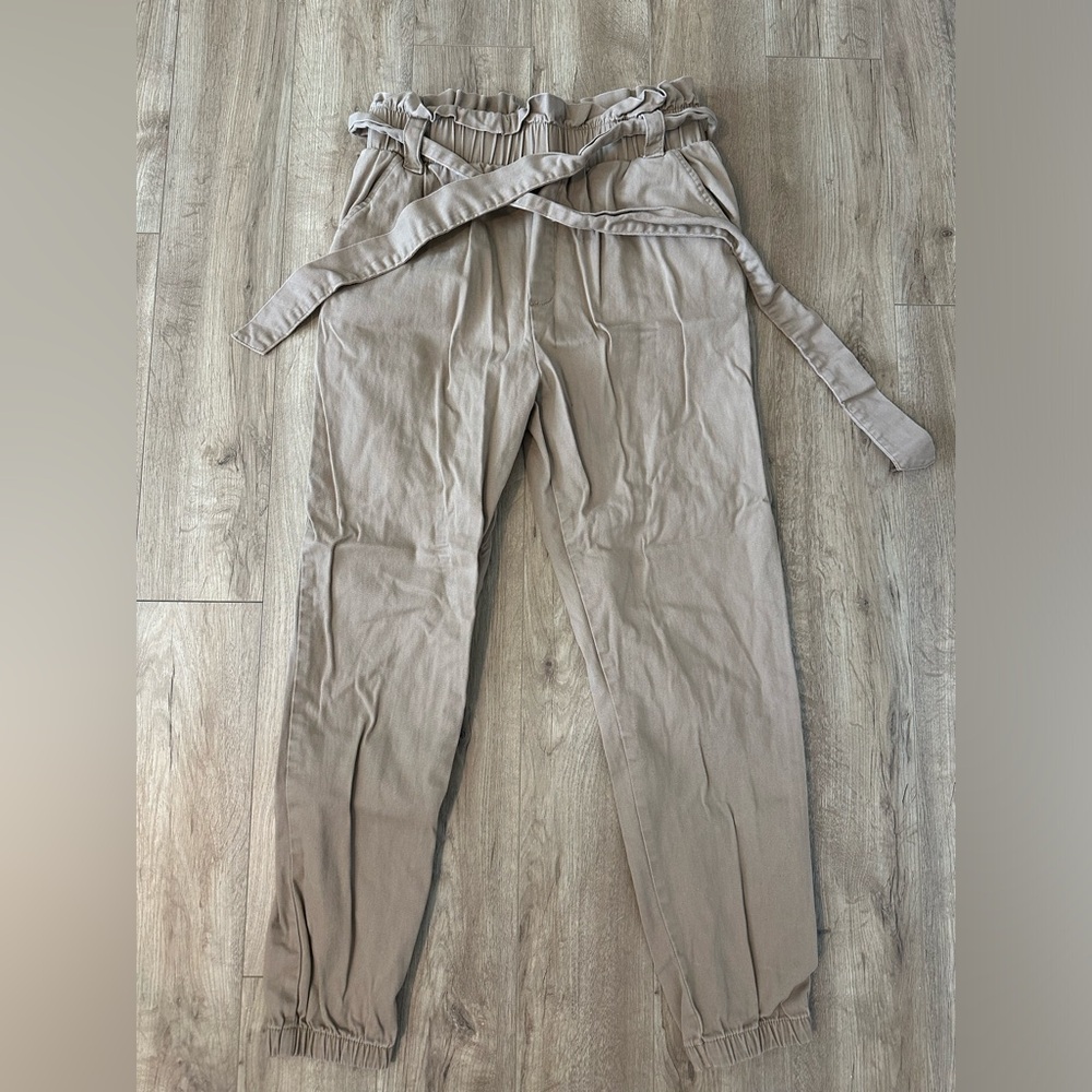 High-Rise Paperbag Waist Jogger Pants - Taupe